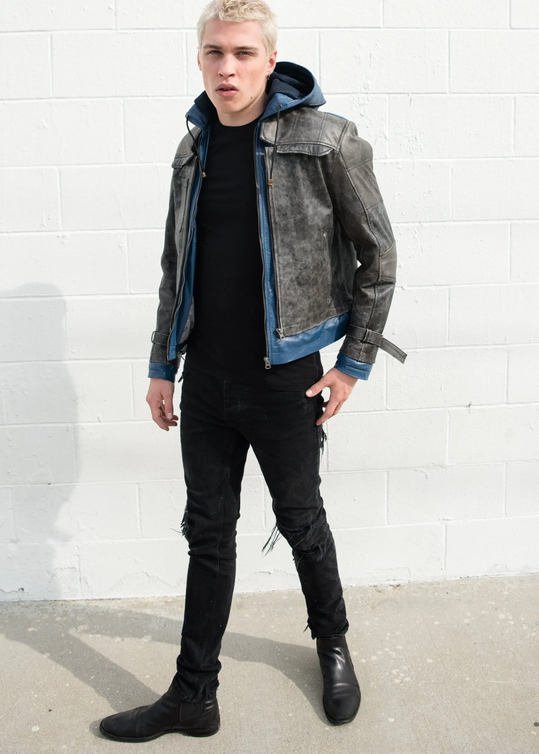 Buy Mens Nightwing Goatskin Leather Jacket Blue Eagle | LucaJackets