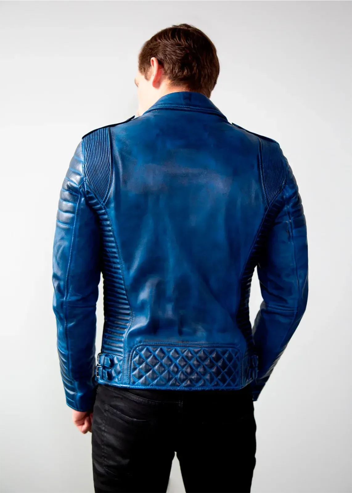 Buy Mens Quilted Leather Motorcycle Jacket Blue | LucaJackets