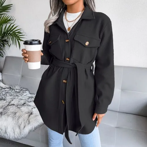 Casual Solid Color Pocket Polyester Single Breasted Coat