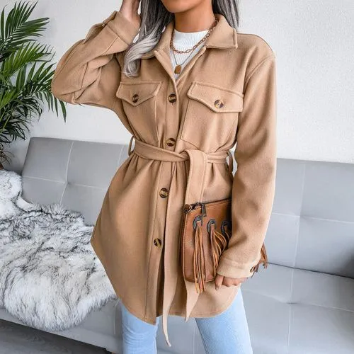 Casual Solid Color Pocket Polyester Single Breasted Coat