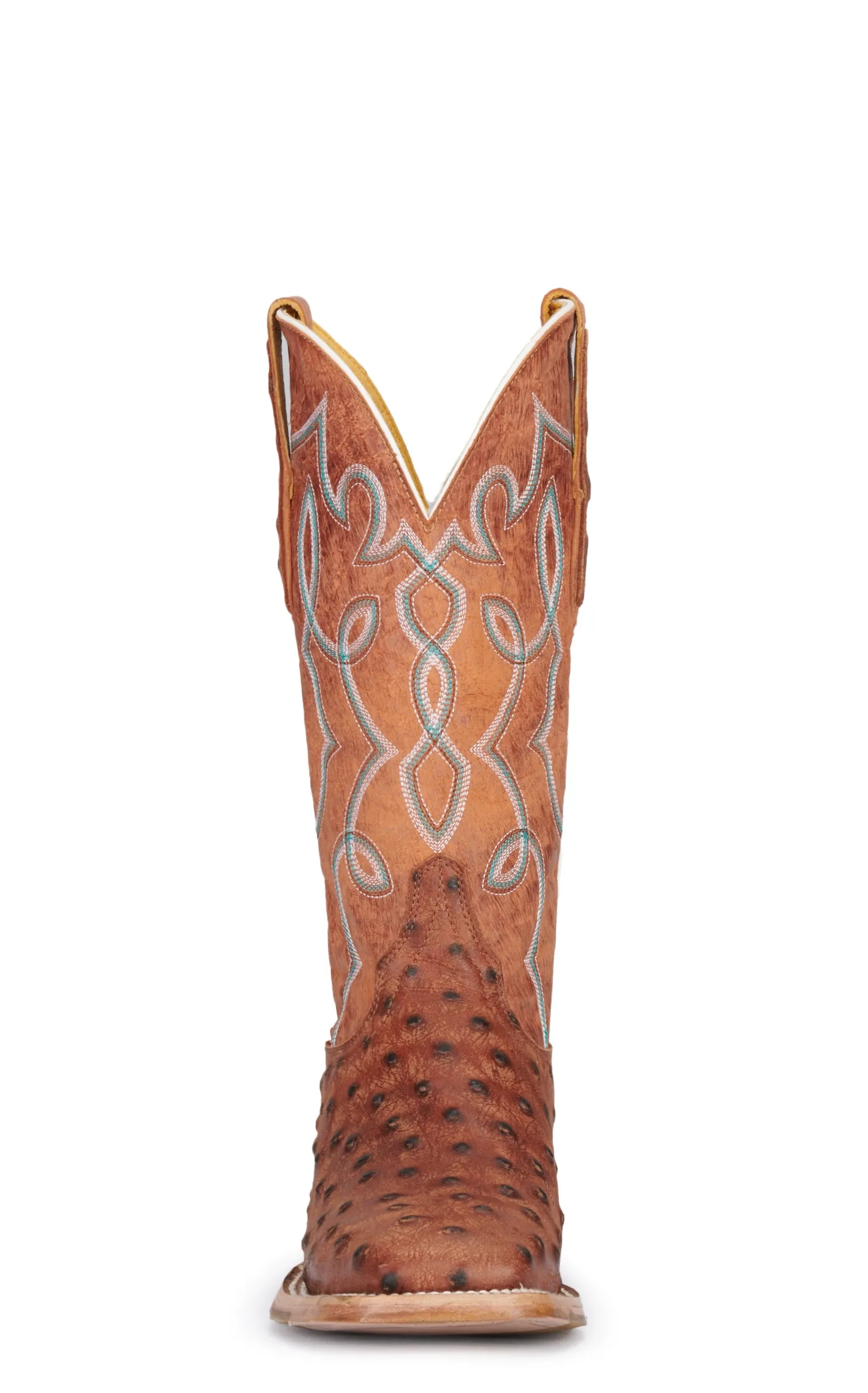 Cavender's Women's Mango and Rustic Brown Ostrich Print Wide Square Toe Cowboy Boots