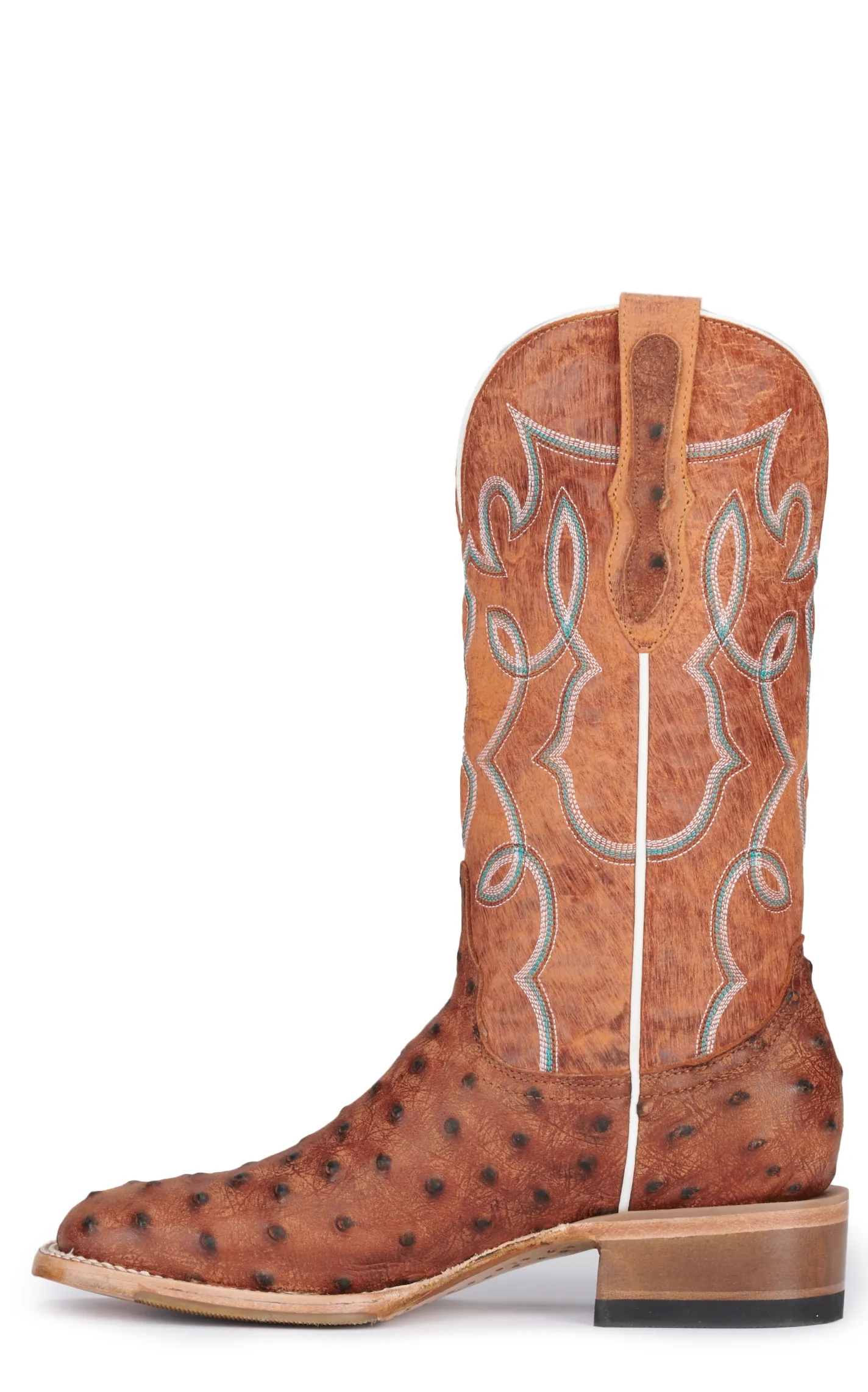 Cavender's Women's Mango and Rustic Brown Ostrich Print Wide Square Toe Cowboy Boots