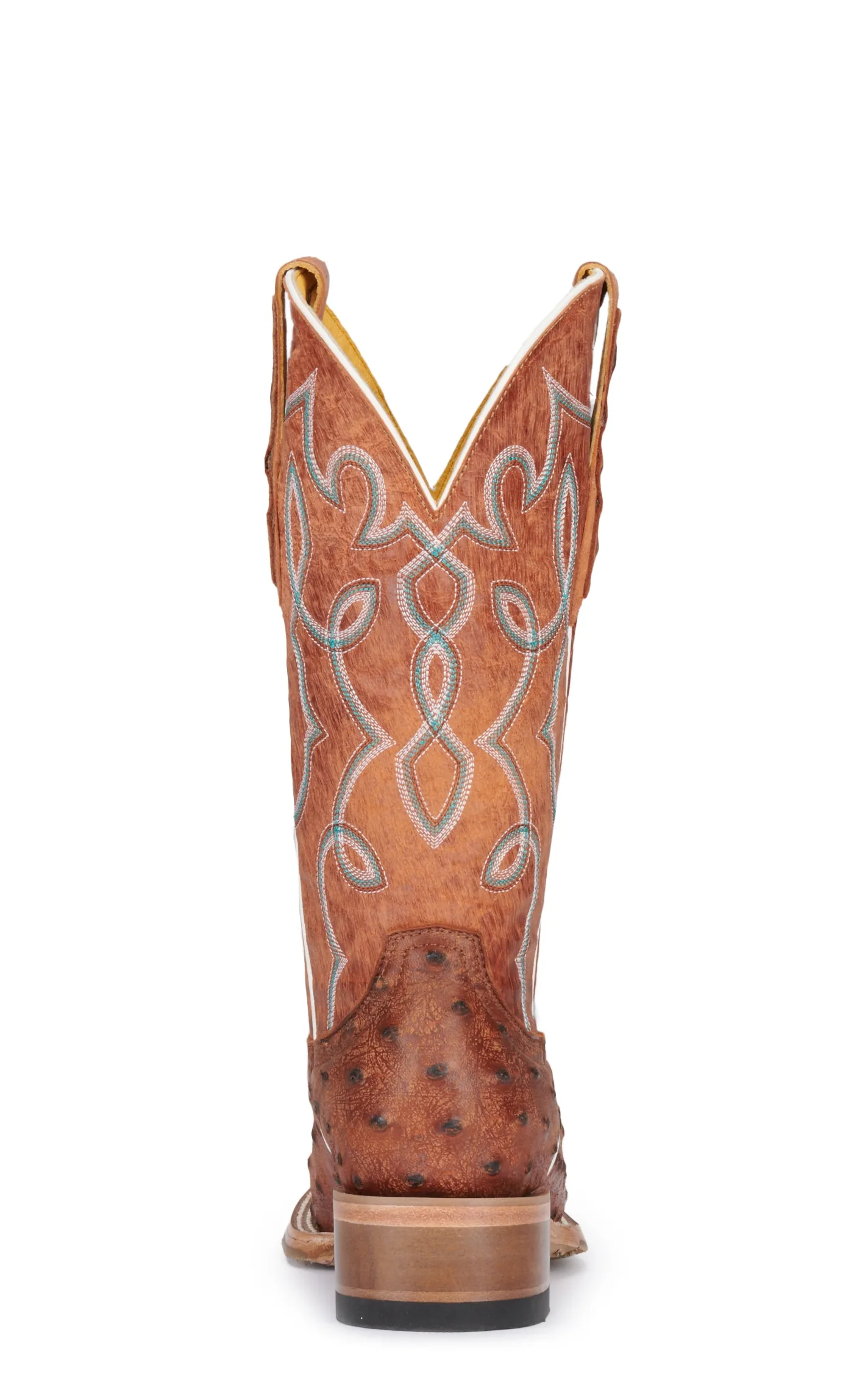 Cavender's Women's Mango and Rustic Brown Ostrich Print Wide Square Toe Cowboy Boots