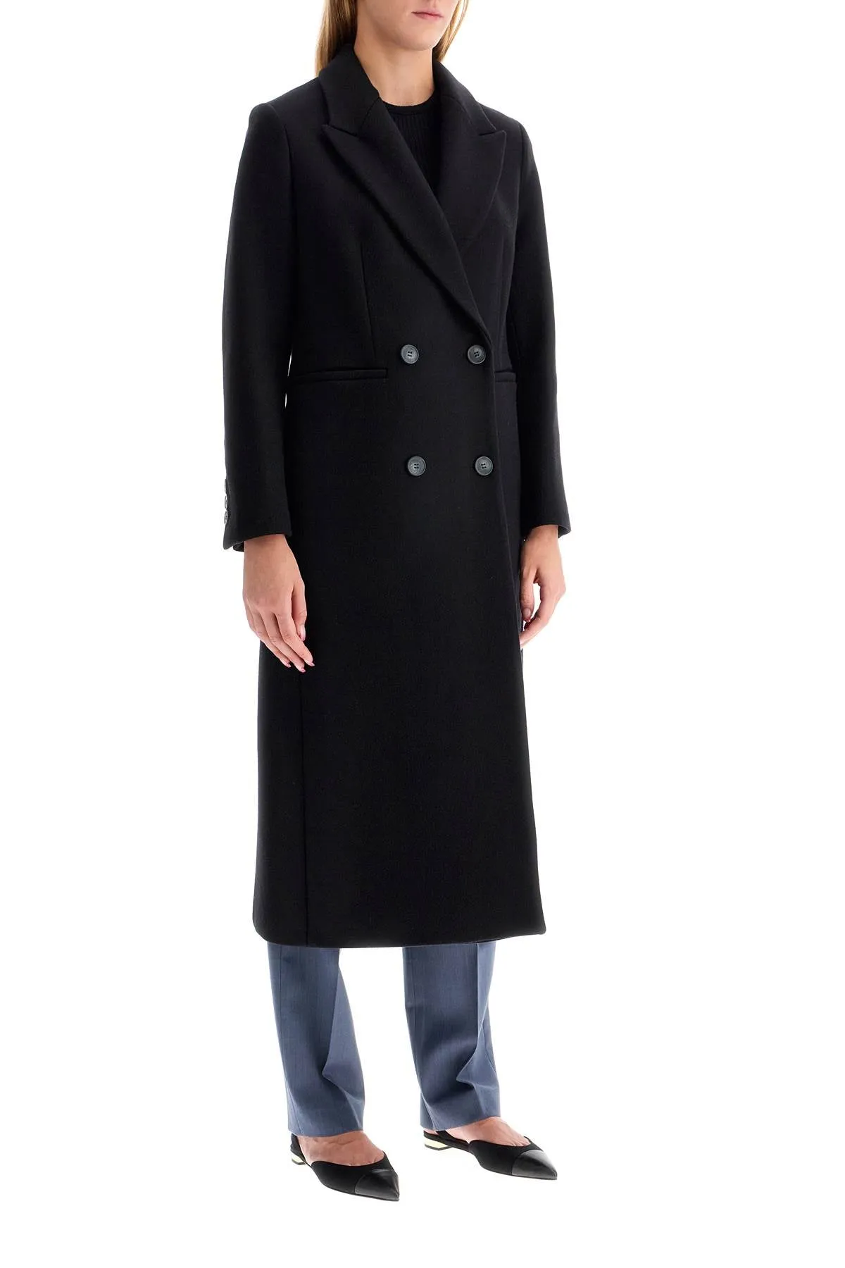 cayenne double-breasted wool coat IO1123F1122 BLACK