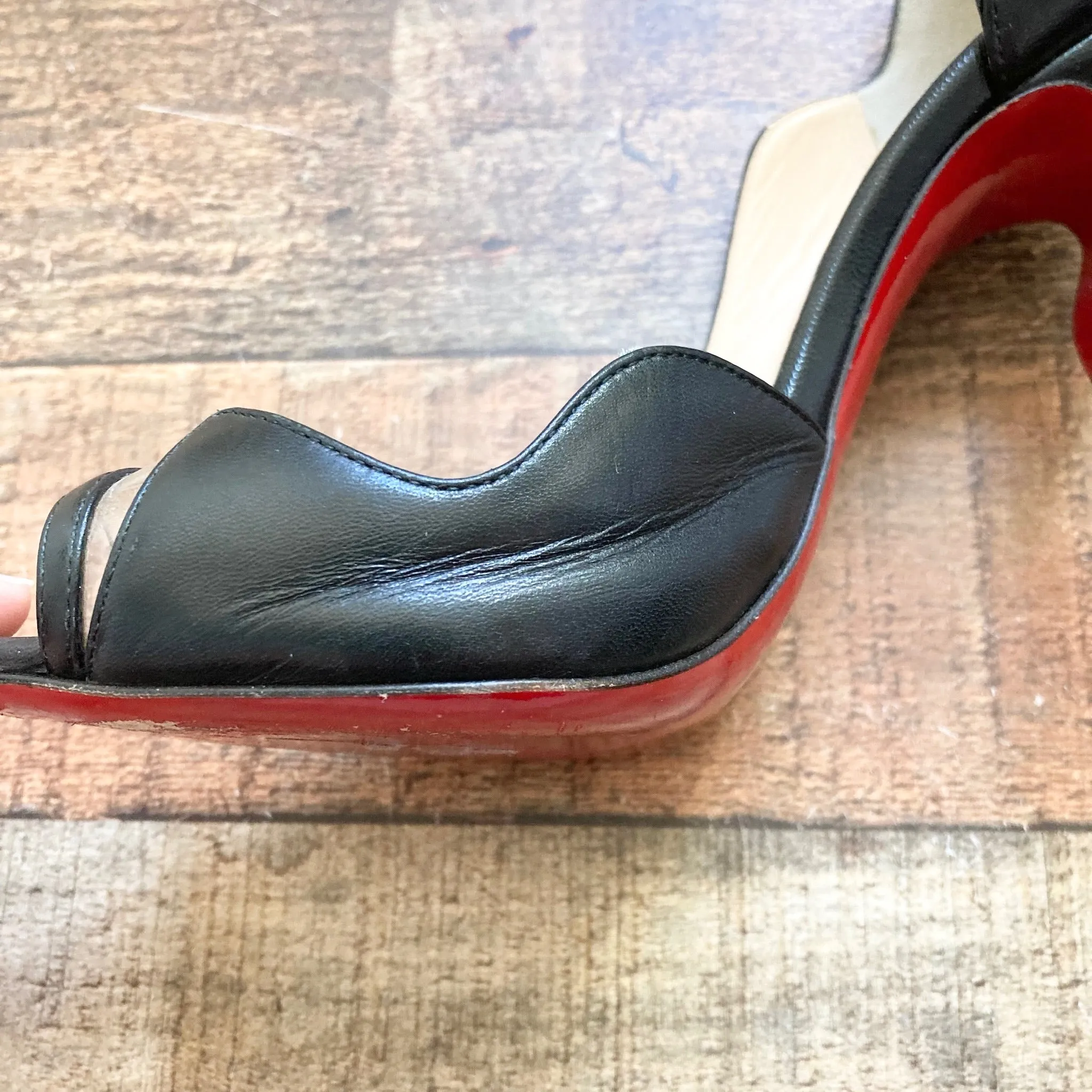 Christian Louboutin Black Scalloped Peep Toe Squiggly Heels- Size 36