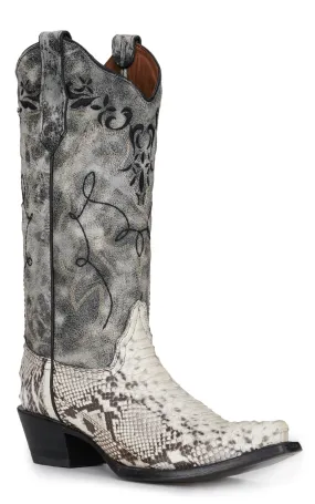 Circle G by Corral Women's Distressed Black and Natural Python Snip Toe Exotic Cowboy Boots