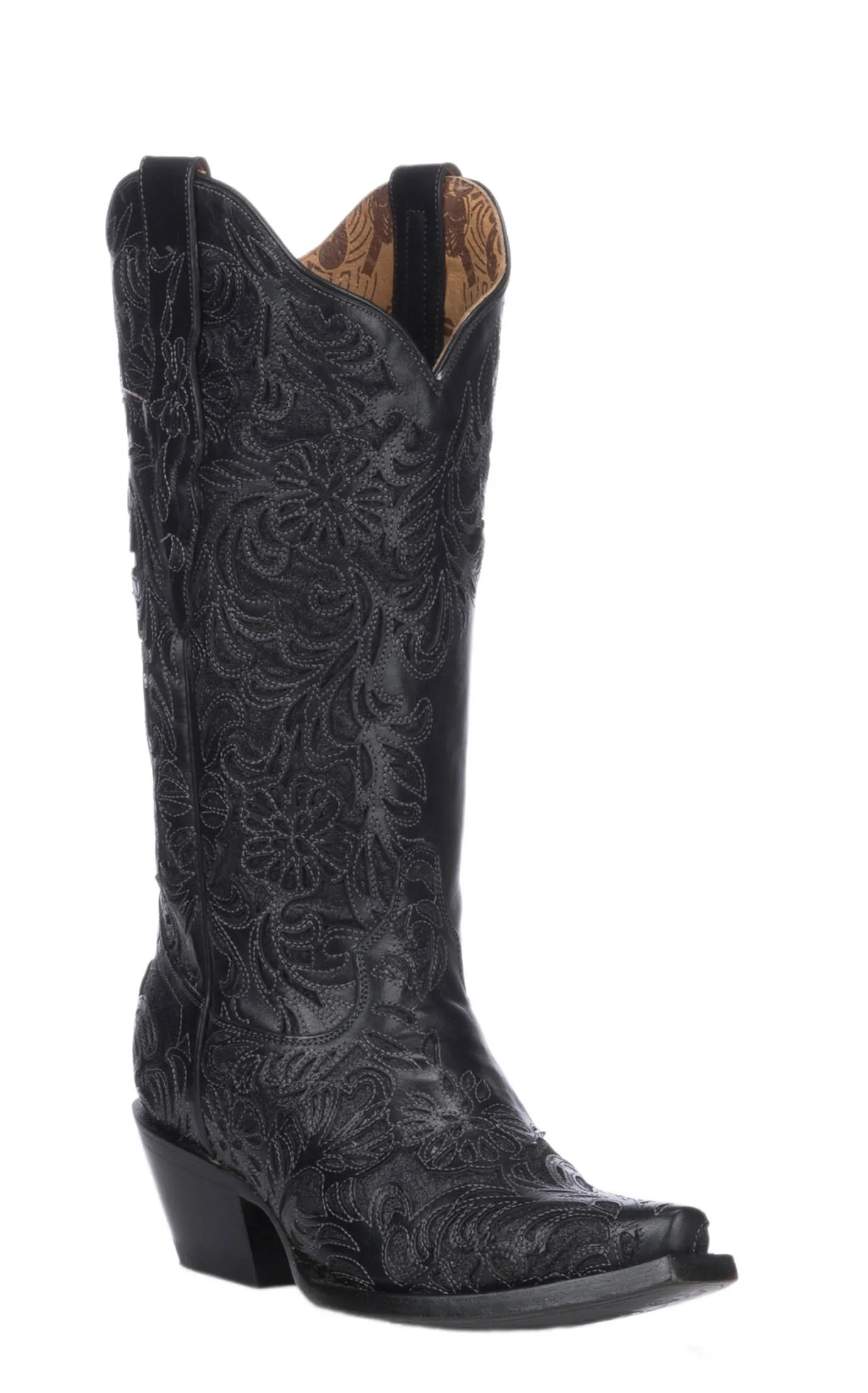 Corral Women's Black with Full Inlay Snip Toe Cowboy Boots