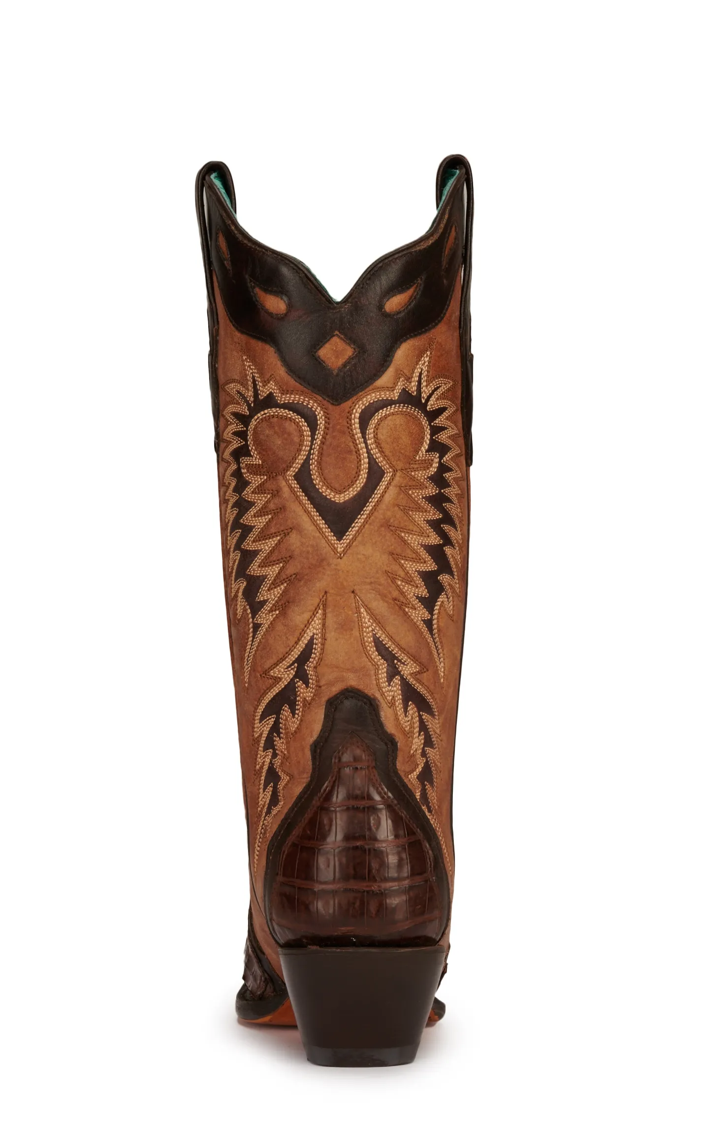 Corral Women's Tan and Brown Caiman Snip Toe Exotic Cowboy Boots