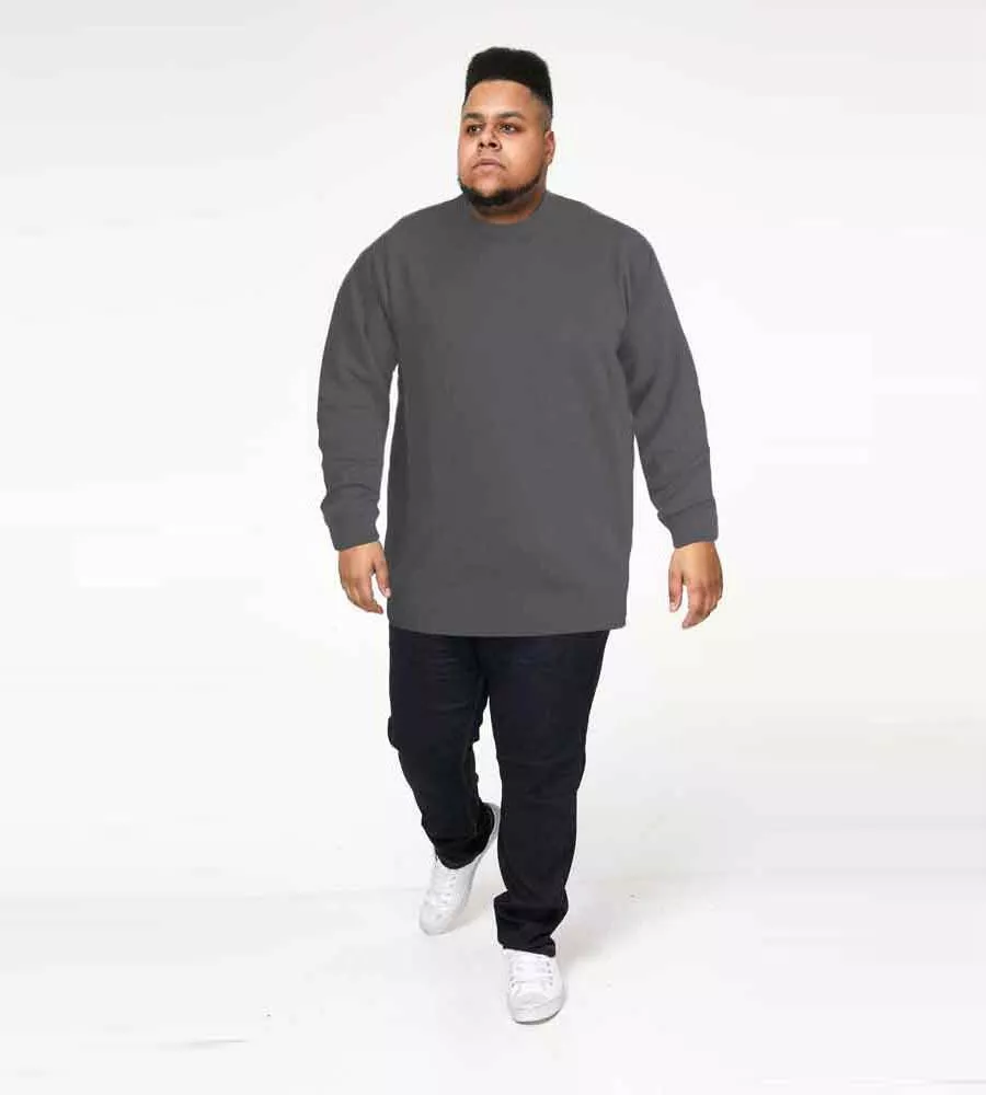 D555 Big Mens Charcoal Plain Crew Neck Sweater (ADKIN 3)