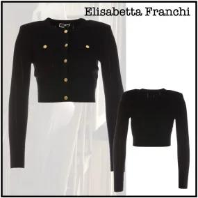 Elisabetta Franchi | Crew Neck Silk Long Sleeves Plain Party Dress