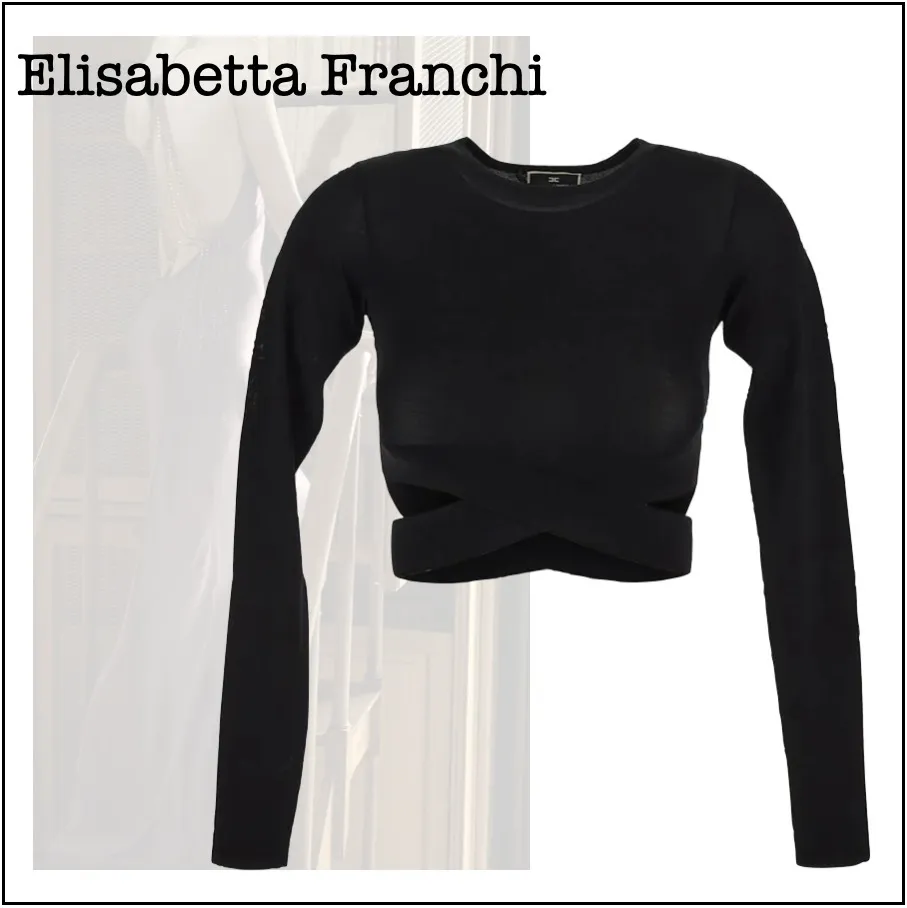 ELISABETTA FRANCHI - Crew Neck Long Sleeves Plain Party Style