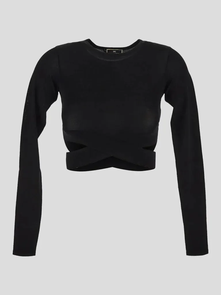 ELISABETTA FRANCHI - Crew Neck Long Sleeves Plain Party Style