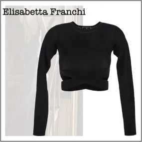 ELISABETTA FRANCHI - Crew Neck Long Sleeves Plain Party Style