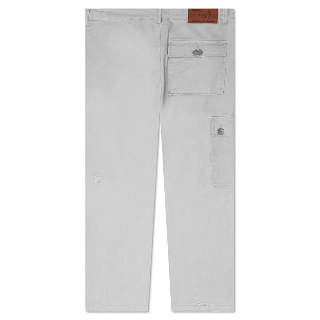 Embroidered Denim Pants - Grey with Face Design