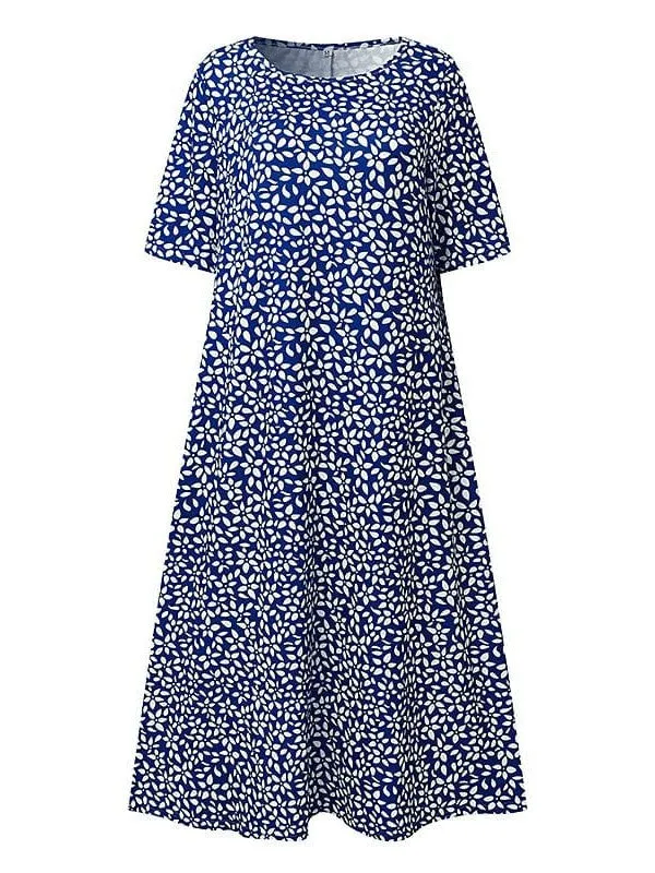 Floral Shift Dress - Lace Layering - V-Neck - 3/4 Sleeve - Midi Dress