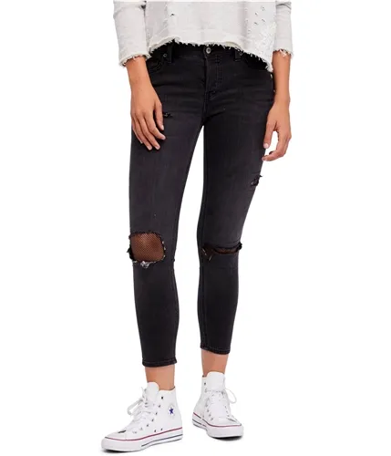 Free People Womens Fishnet Skinny Fit Jeans