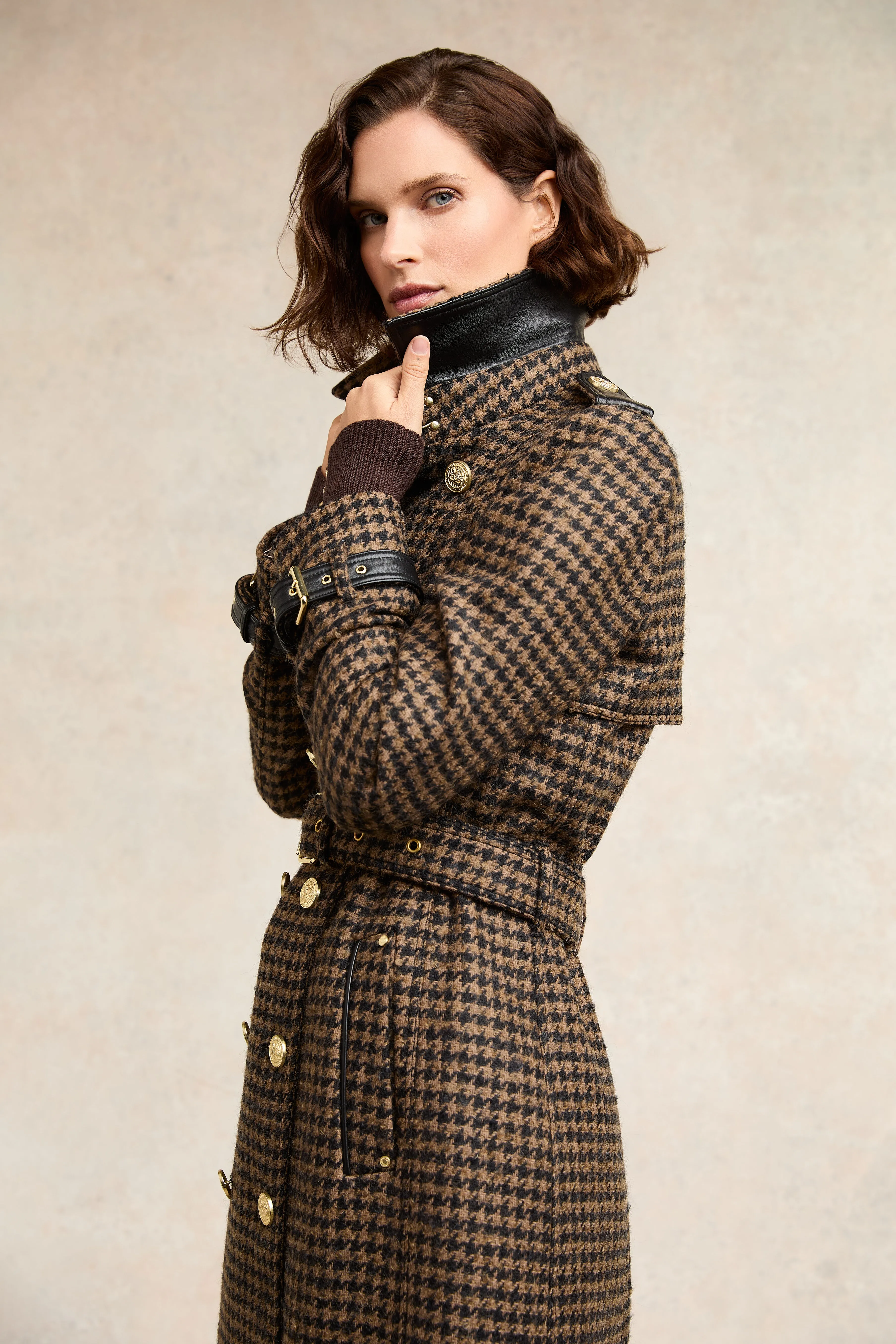 Full Length Marlborough Trench Coat (Chocolate Houndstooth)