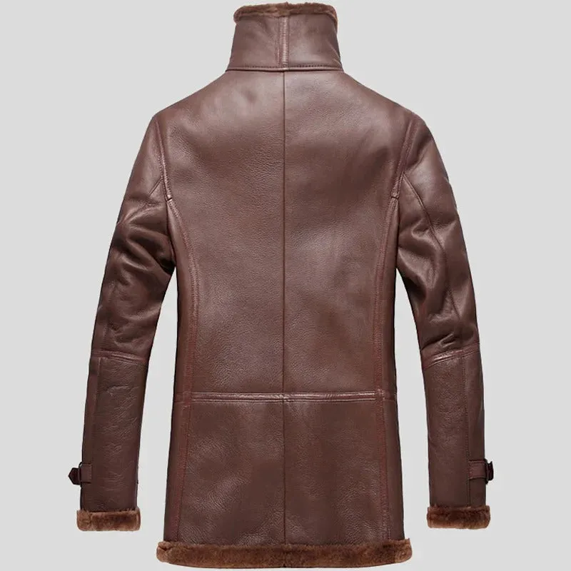 Glory Store UK Men's Brown Shearling Sheepskin Double-Breasted Coat