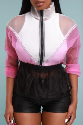 Hit Different Colorblock Sheer Windbreaker Jacket - Pink/Black