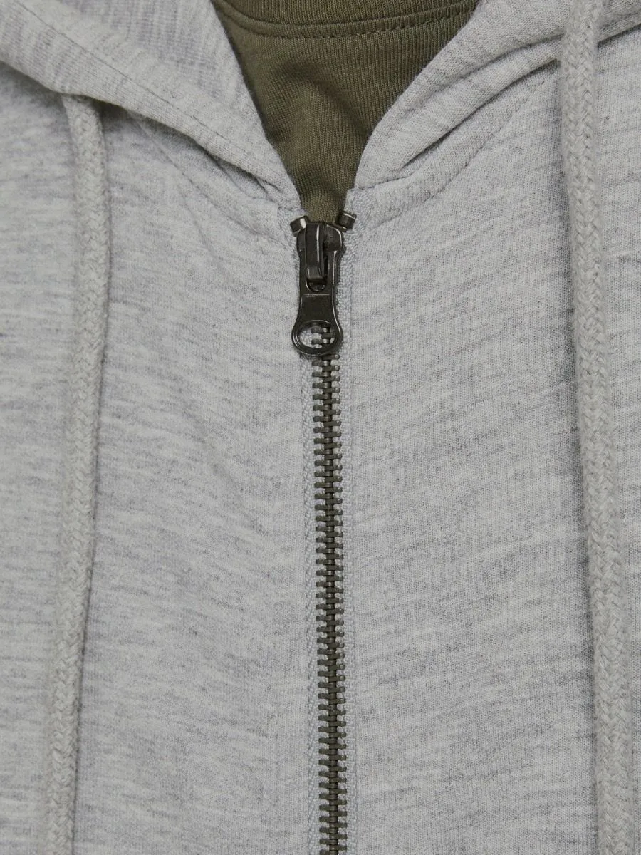 Jack & Jones Basic Zip Up Hooded Sweatshirts Light Grey Melange