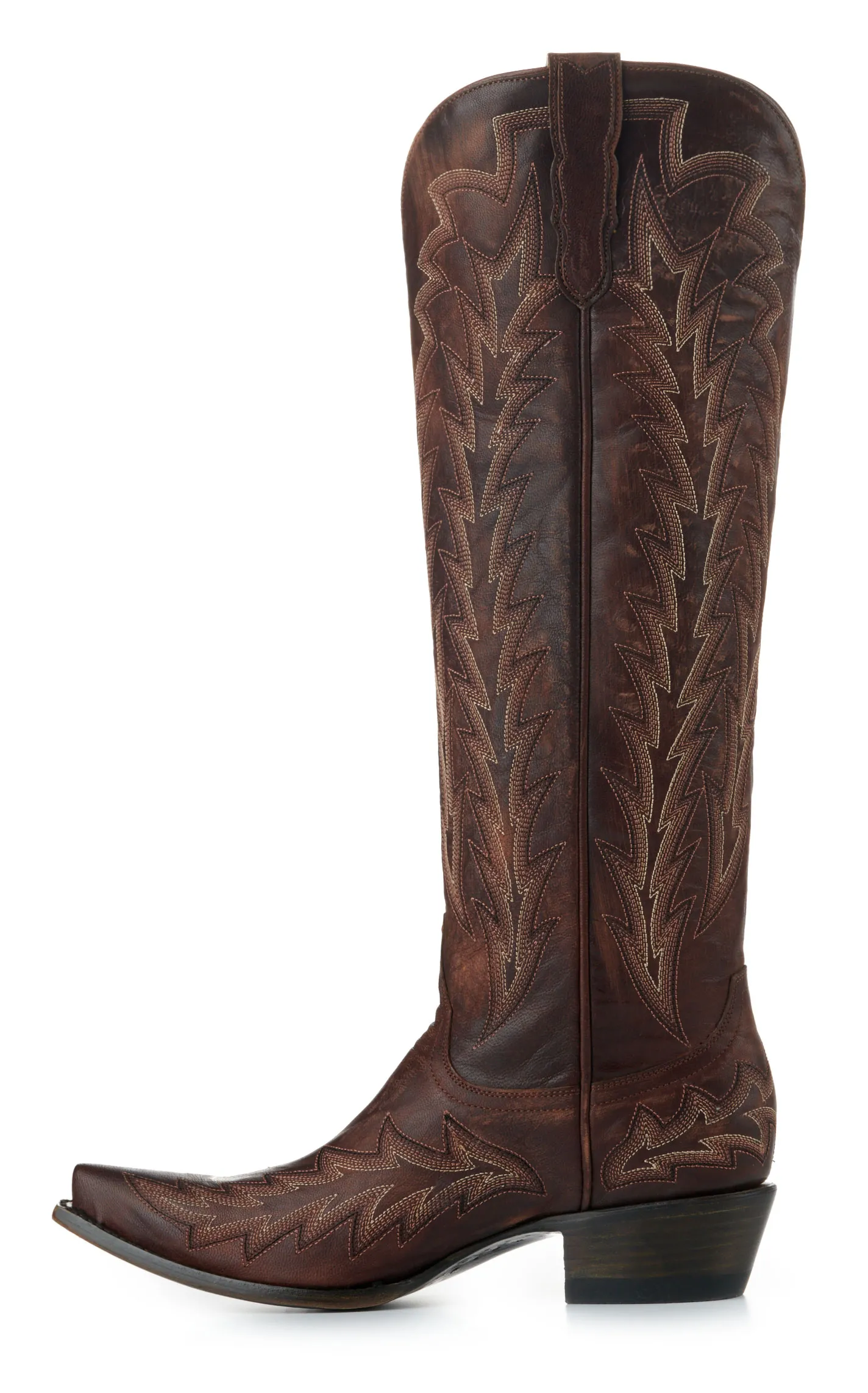 JRC & Sons Women's Nancy Leather Snip Toe Tall Cowboy Boot in Dark Brass