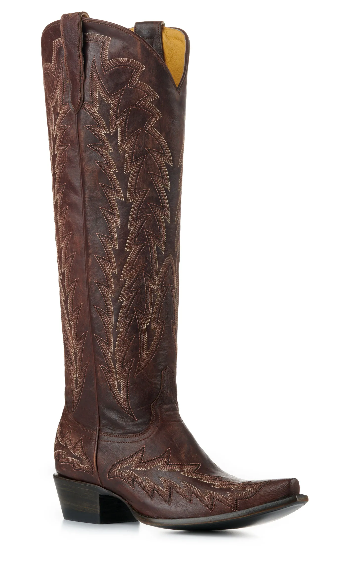 JRC & Sons Women's Nancy Leather Snip Toe Tall Cowboy Boot in Dark Brass