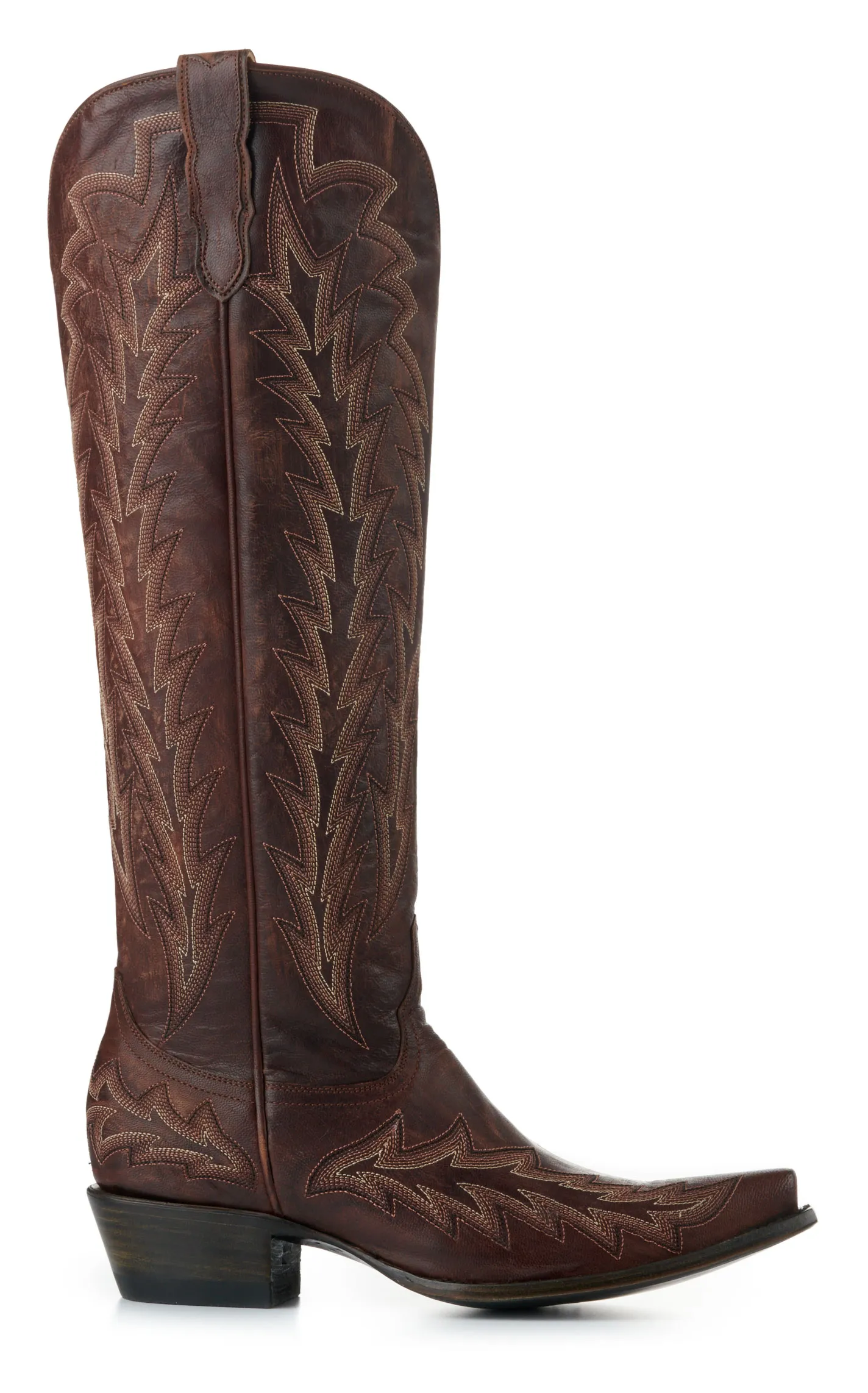 JRC & Sons Women's Nancy Leather Snip Toe Tall Cowboy Boot in Dark Brass