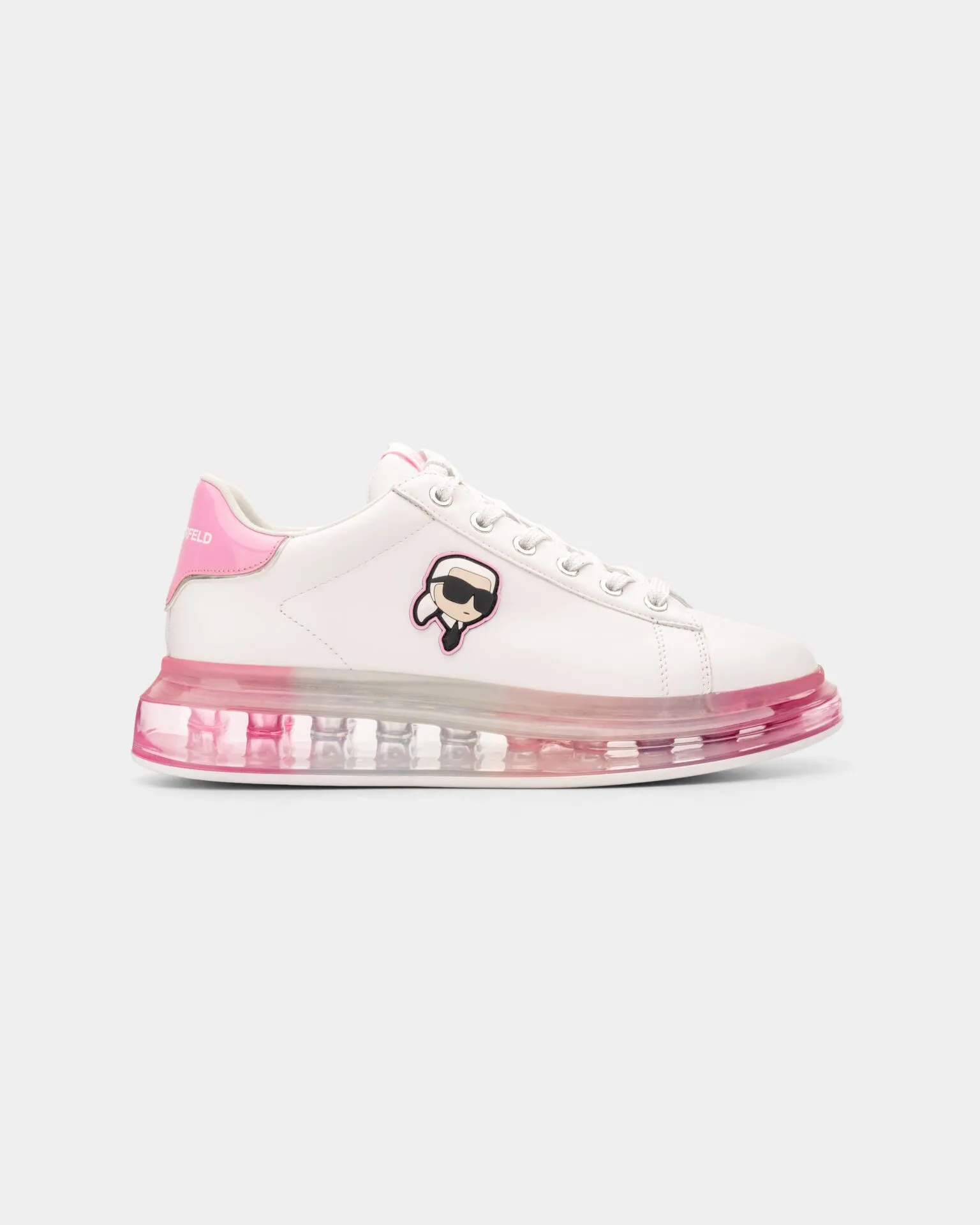 Karl Lagerfeld Ladies Kapri Kush NFT Lo Lace Sneaker Wht Lthr w/Pink KL62630N 01P