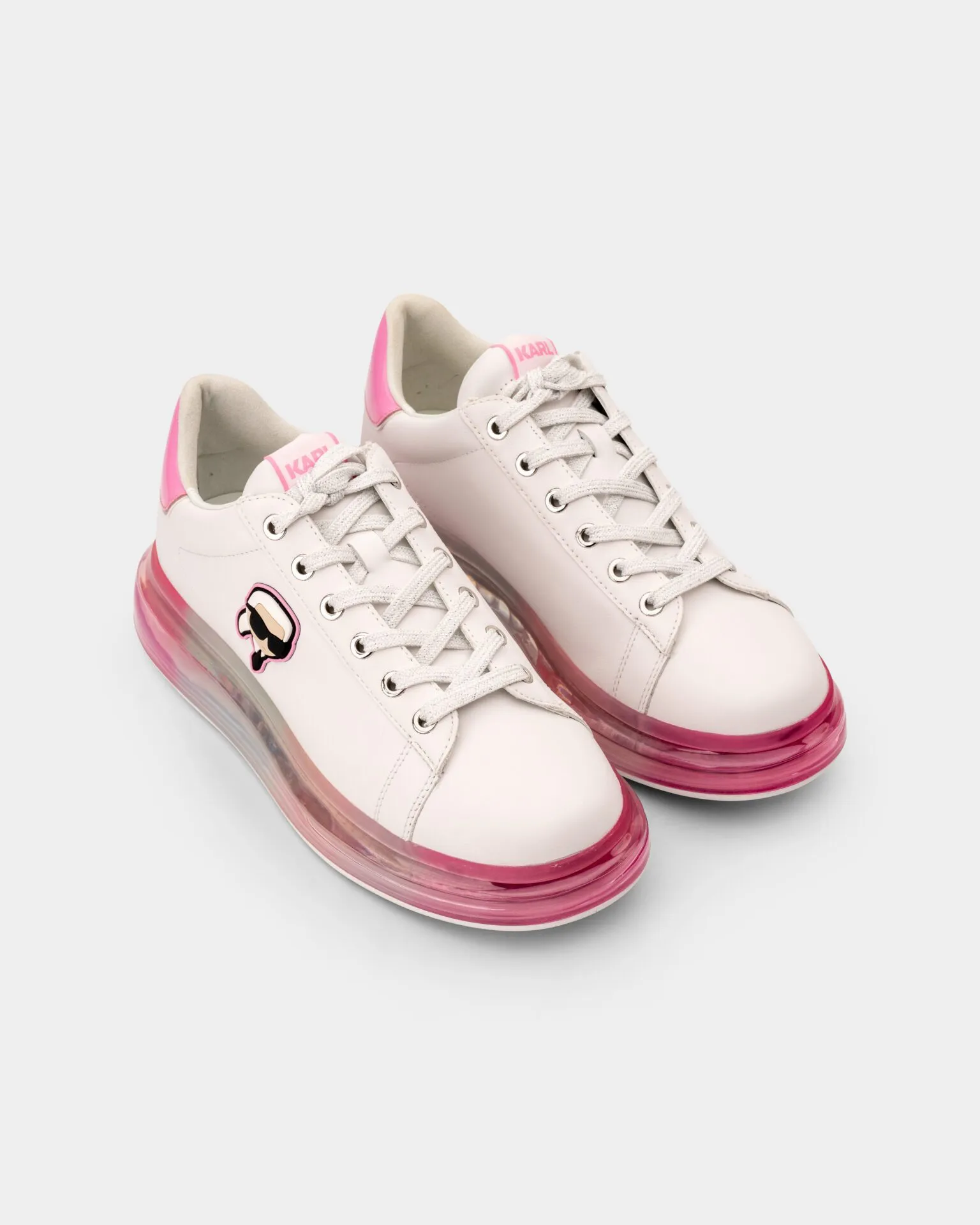 Karl Lagerfeld Ladies Kapri Kush NFT Lo Lace Sneaker Wht Lthr w/Pink KL62630N 01P