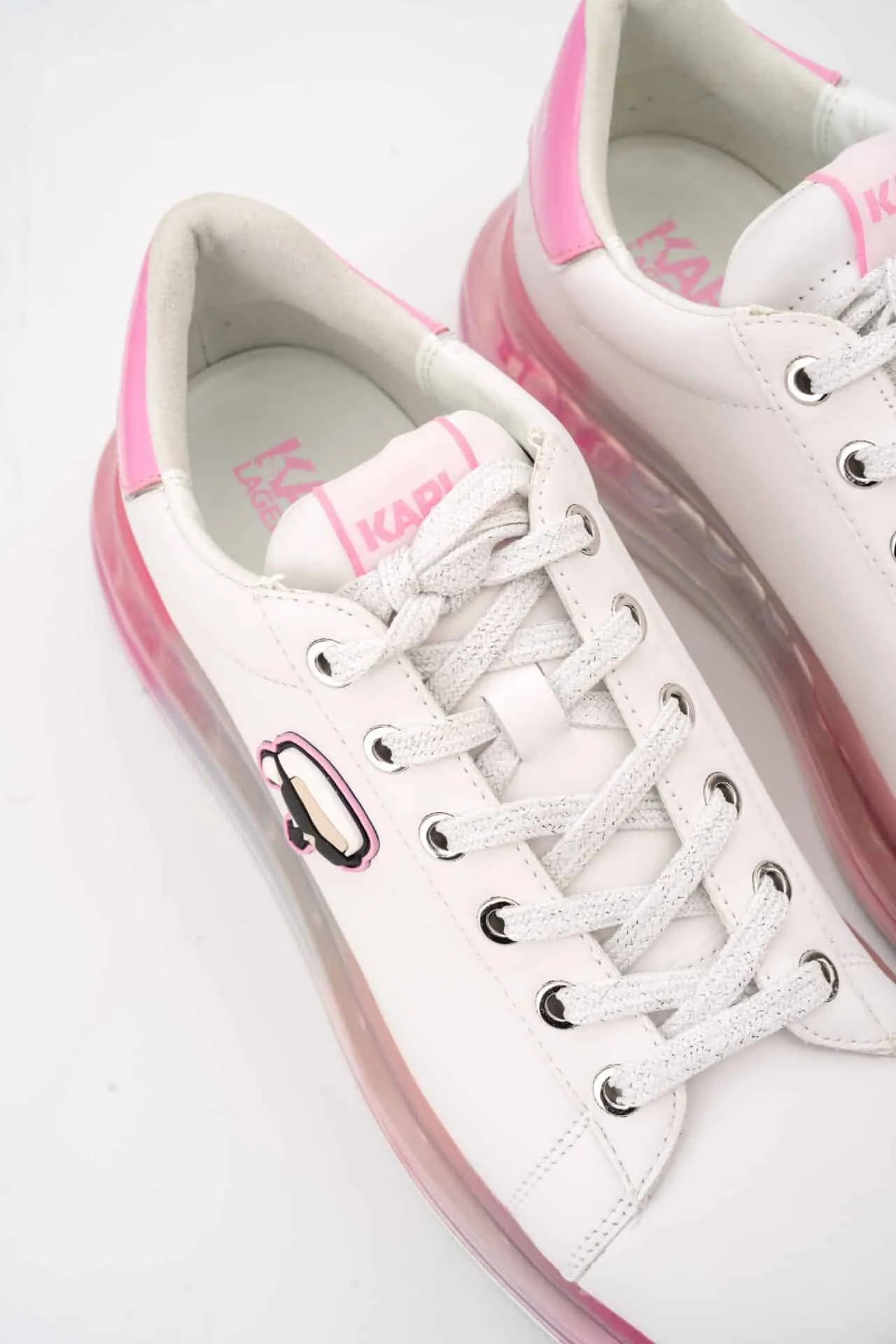 Karl Lagerfeld Ladies Kapri Kush NFT Lo Lace Sneaker Wht Lthr w/Pink KL62630N 01P