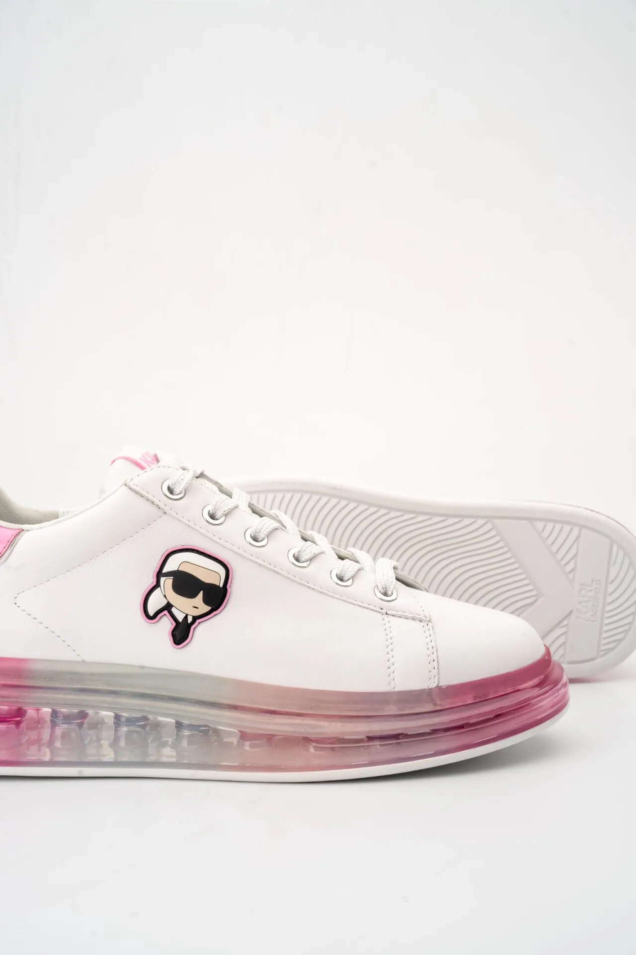 Karl Lagerfeld Ladies Kapri Kush NFT Lo Lace Sneaker Wht Lthr w/Pink KL62630N 01P