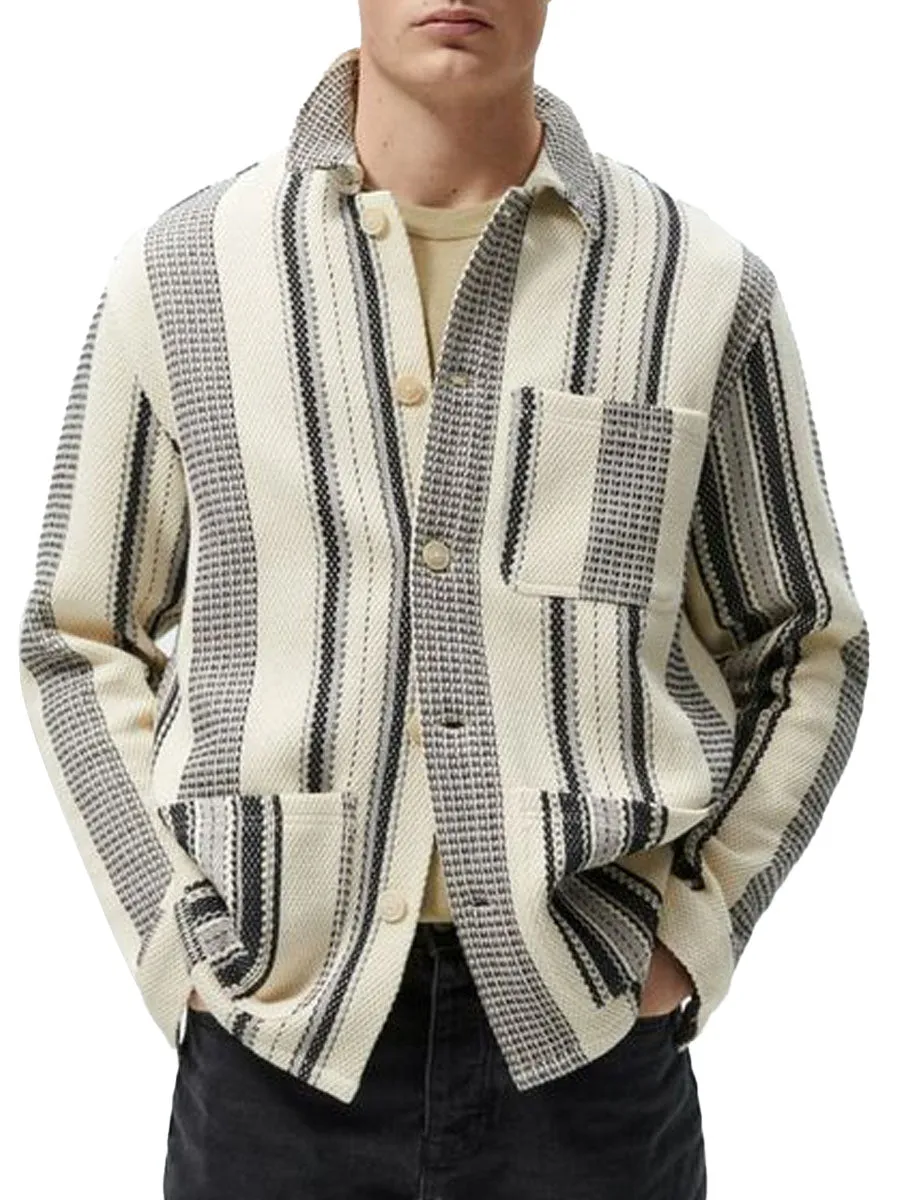 Lapel Striped Three-Pocket Casual Jacket