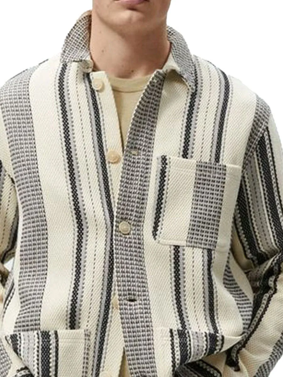 Lapel Striped Three-Pocket Casual Jacket