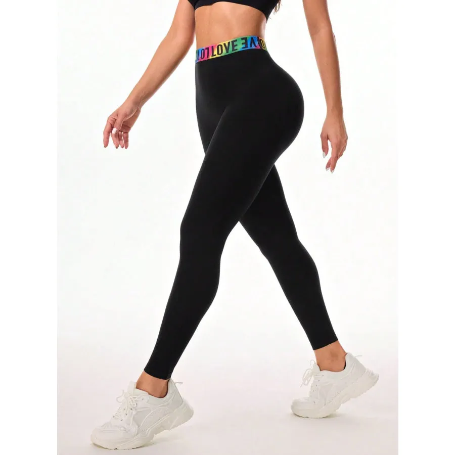 Letter Printed High Waist Active Leggings