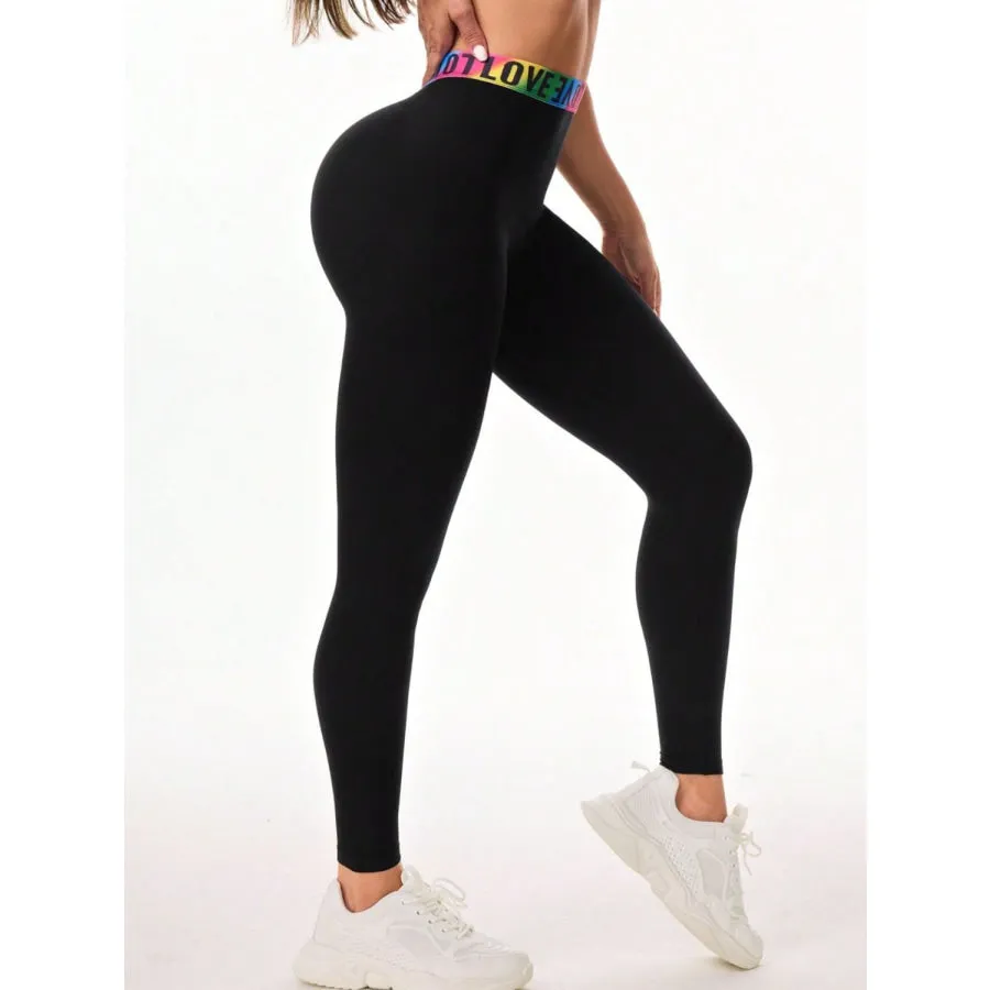 Letter Printed High Waist Active Leggings