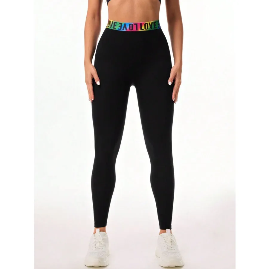 Letter Printed High Waist Active Leggings