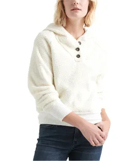 Lucky Brand Womens Button Neck Fleece Hoodie Sweatshirt