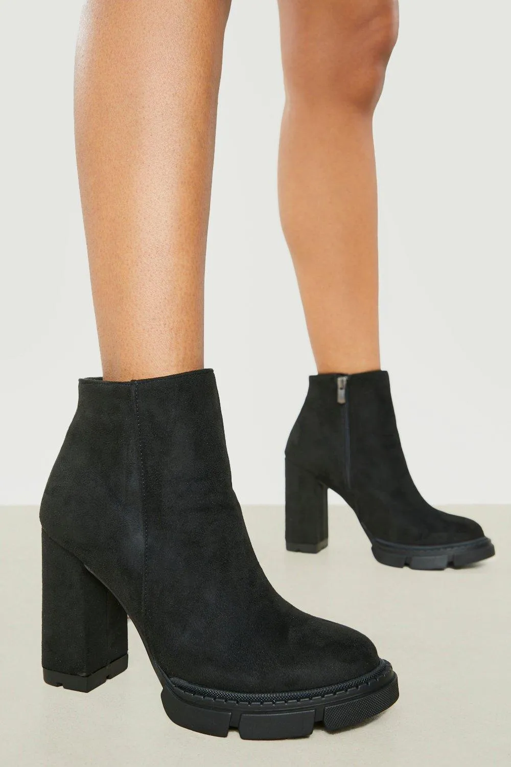 Lug Block Heel Platform Ankle Boot