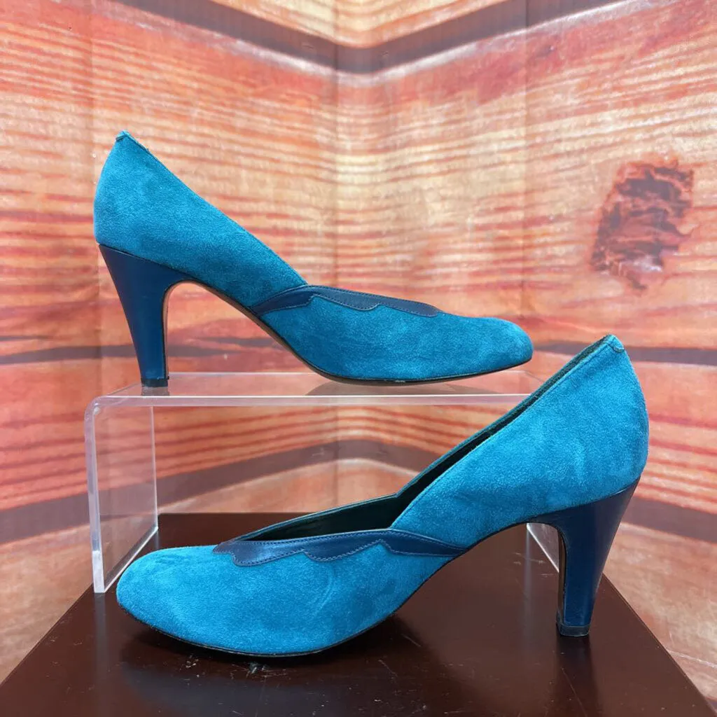 LULU GUINNESS LONDON TEAL LEATHER SUEDE PUMPS SIZE 9 TCC