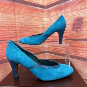 LULU GUINNESS LONDON TEAL LEATHER SUEDE PUMPS SIZE 9 TCC