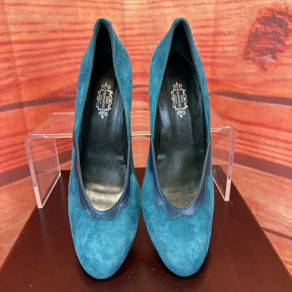 LULU GUINNESS LONDON TEAL LEATHER SUEDE PUMPS SIZE 9 TCC