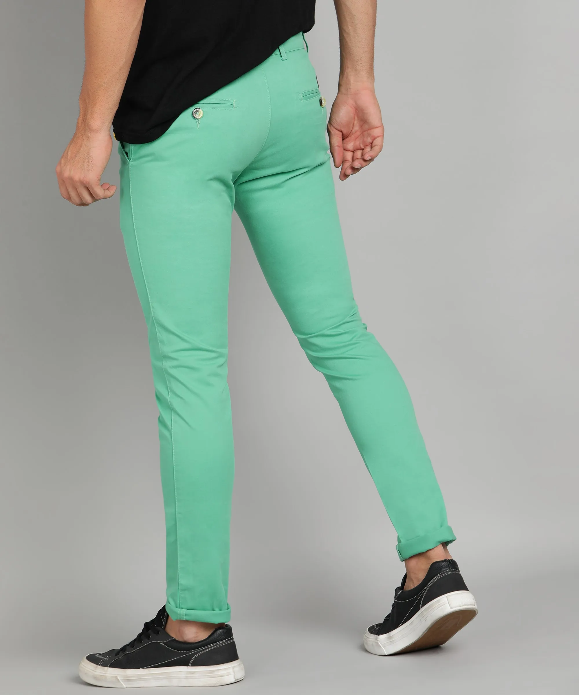 Men's Teal Green Cotton Slim Fit Casual Chinos Trousers Stretch