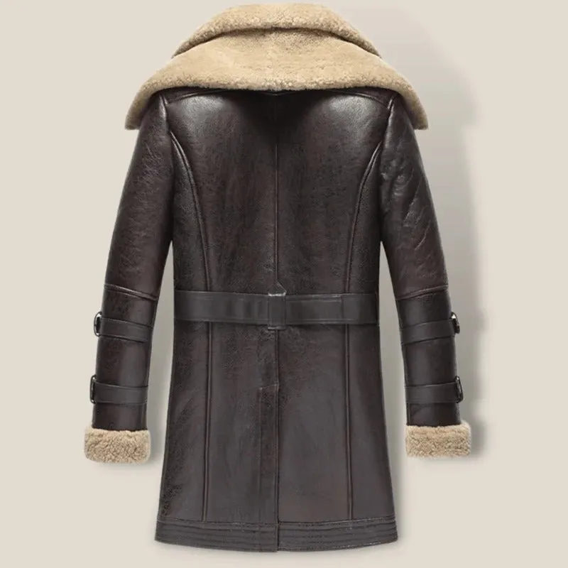 Men's Vintage Brown Sheepskin Shearling Long Coat