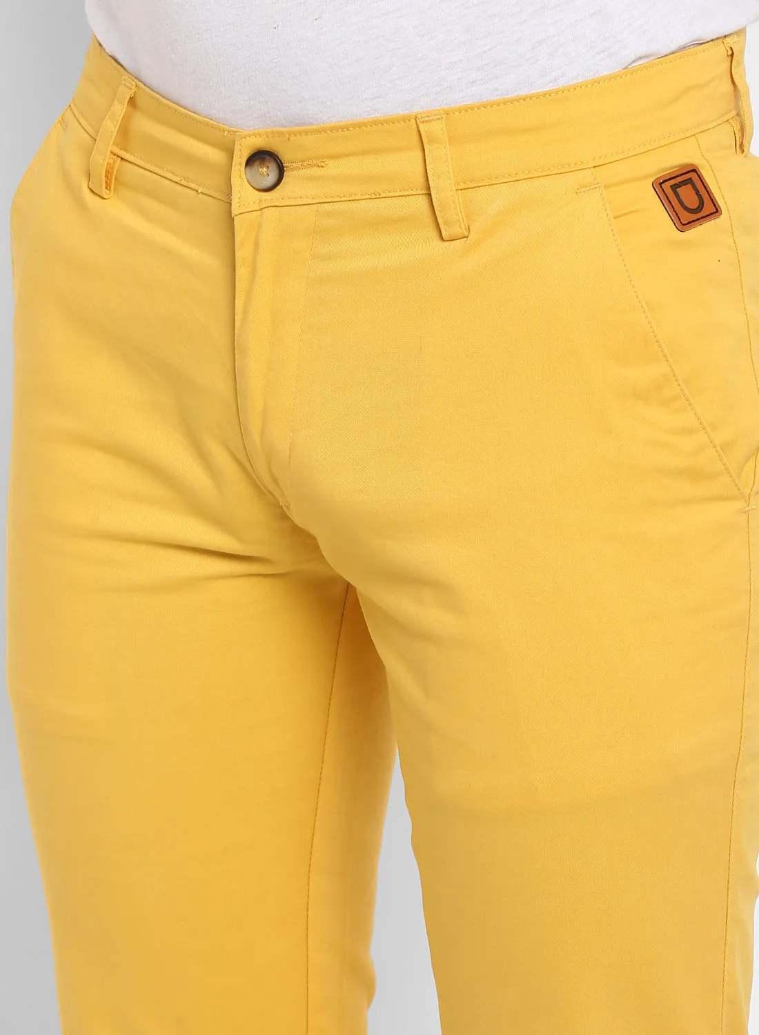 Men's Yellow Cotton Slim Fit Casual Chinos Trousers Stretch