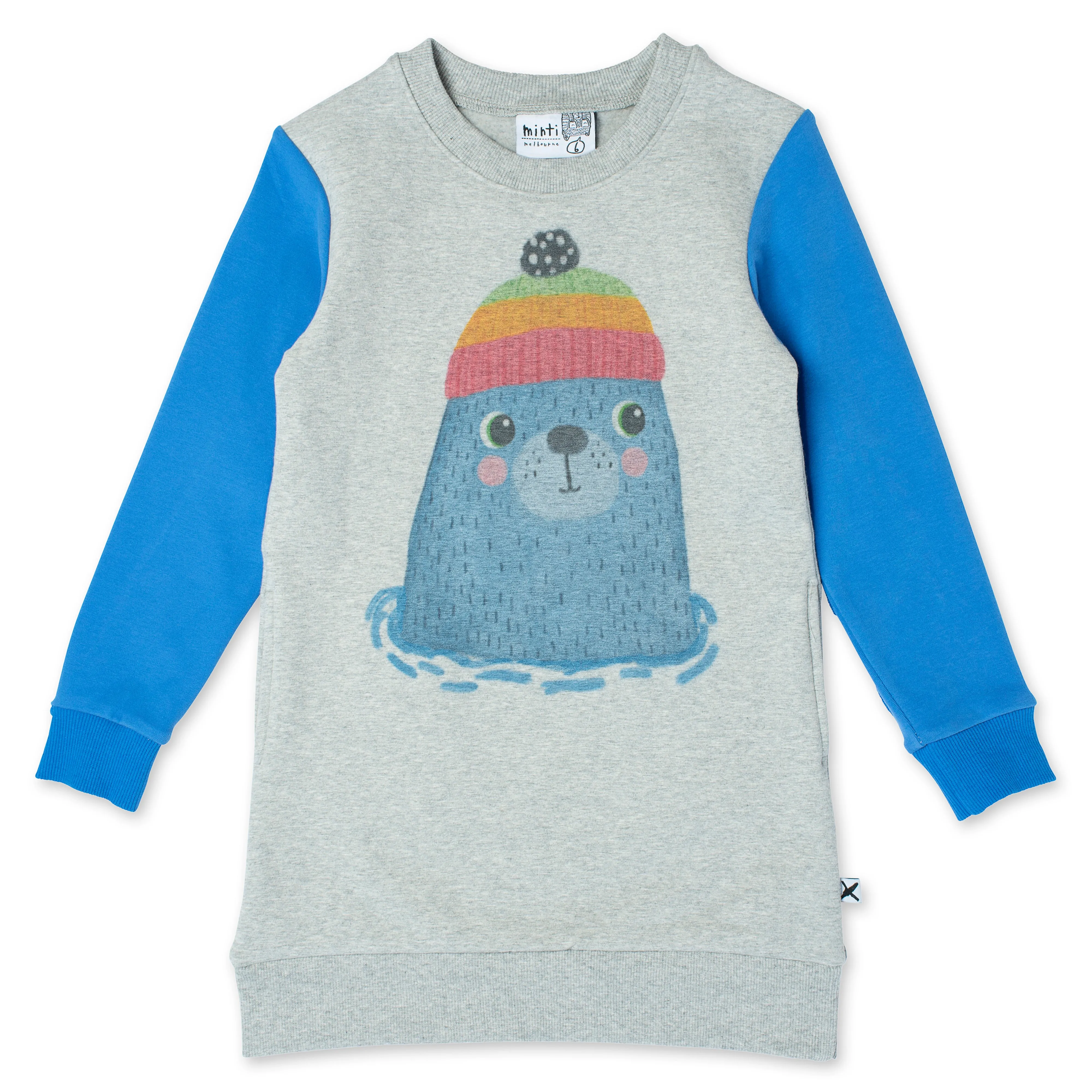 Minti Cosy Seal Dress - Grey Marle/Bright Blue