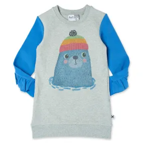 Minti Cosy Seal Dress - Grey Marle/Bright Blue