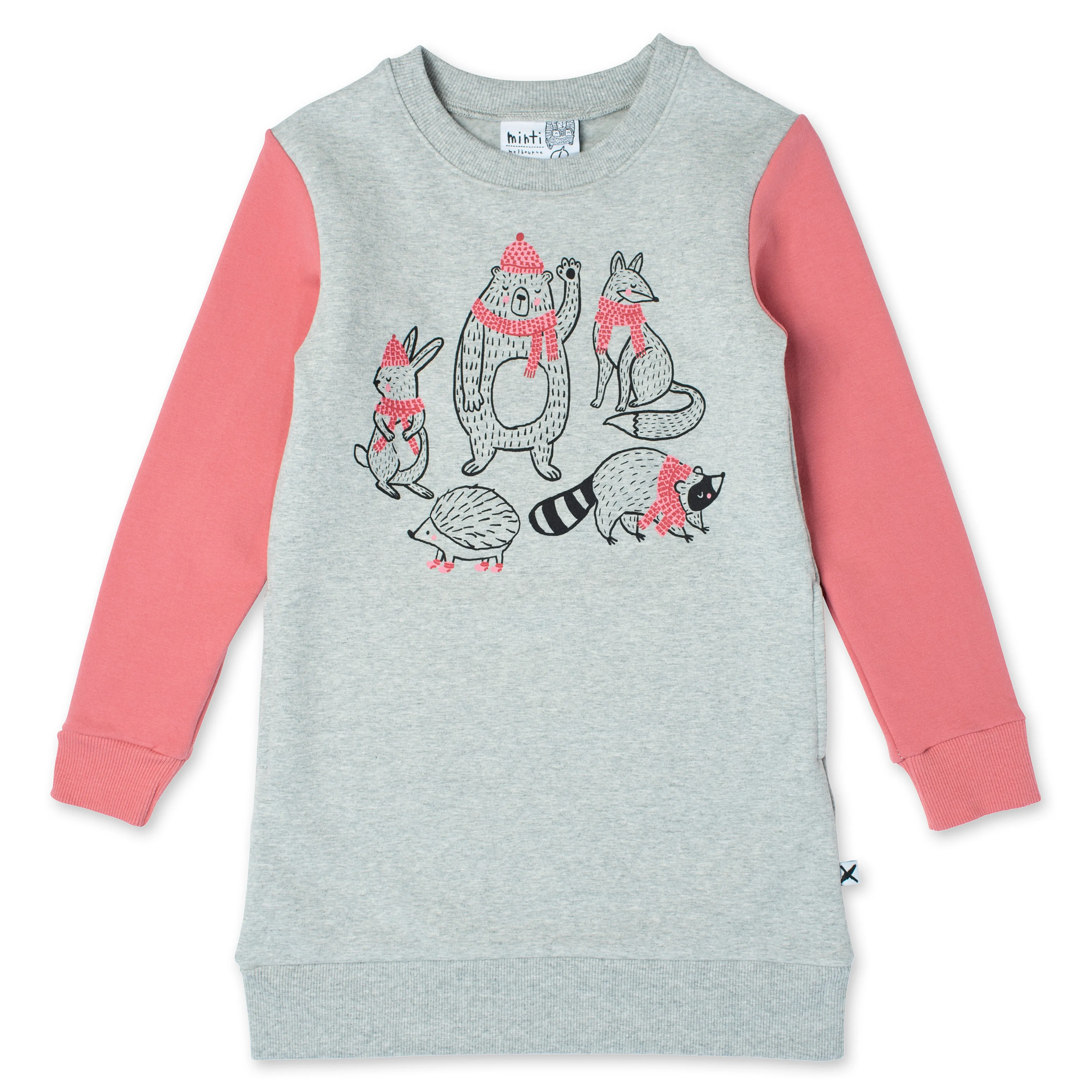 Minti Warm Forest Friends Furry Dress - Grey Rose