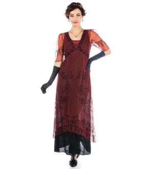 Nataya 1920s Style Wine & Black Flapper Dress