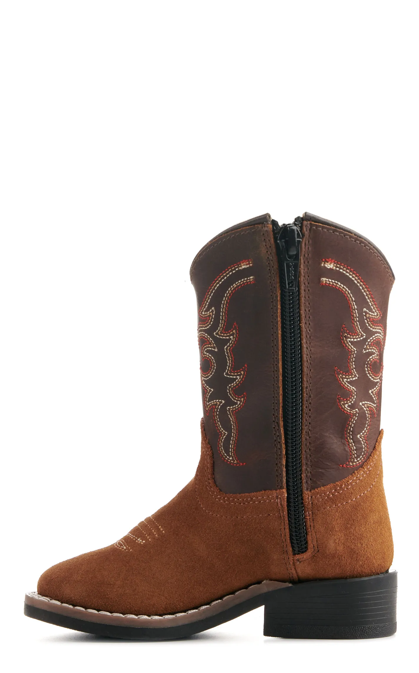 Old West Toddlers Light Brown and Dark Brown Wide Square Toe Cowboy Boots