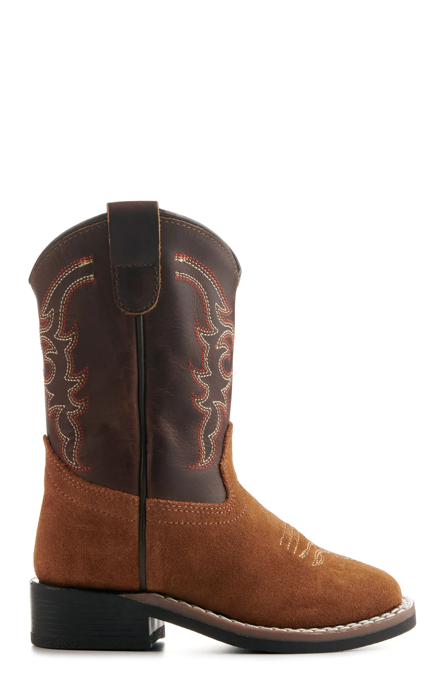 Old West Toddlers Light Brown and Dark Brown Wide Square Toe Cowboy Boots